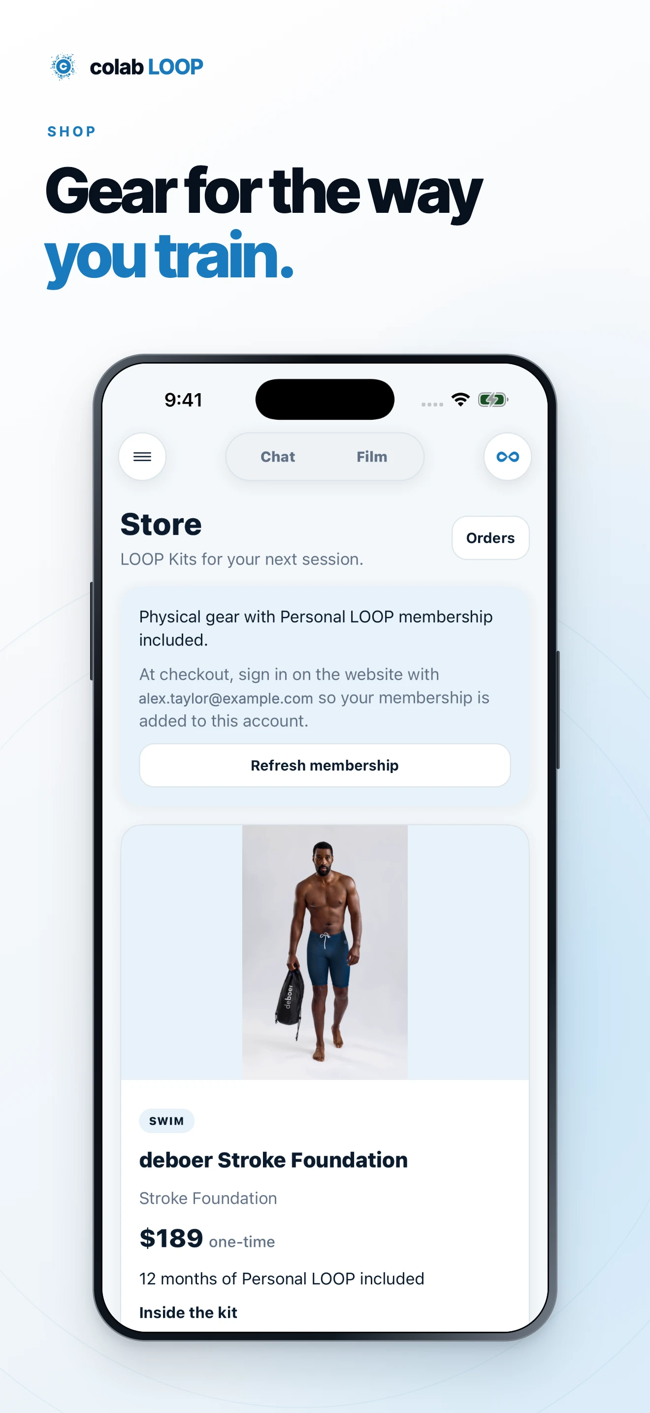 Gear for the way you train. A full framed iPhone view of the native Store and a swim stack listing.